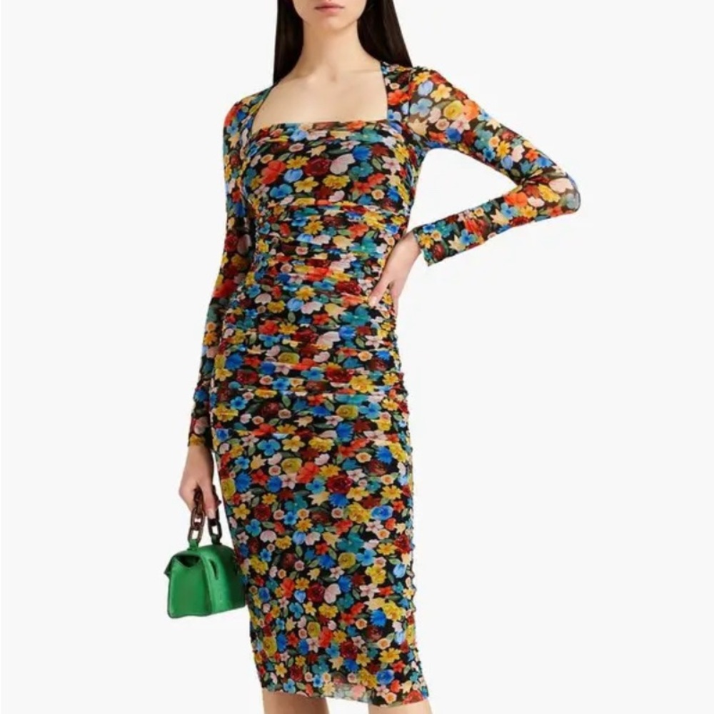 Ganni Mesh Floral Print Dress